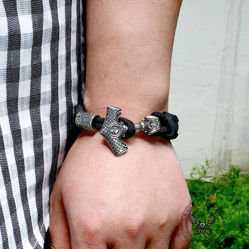 Black Thor’s Hammer Stainless Steel Viking Paracord Bracelet