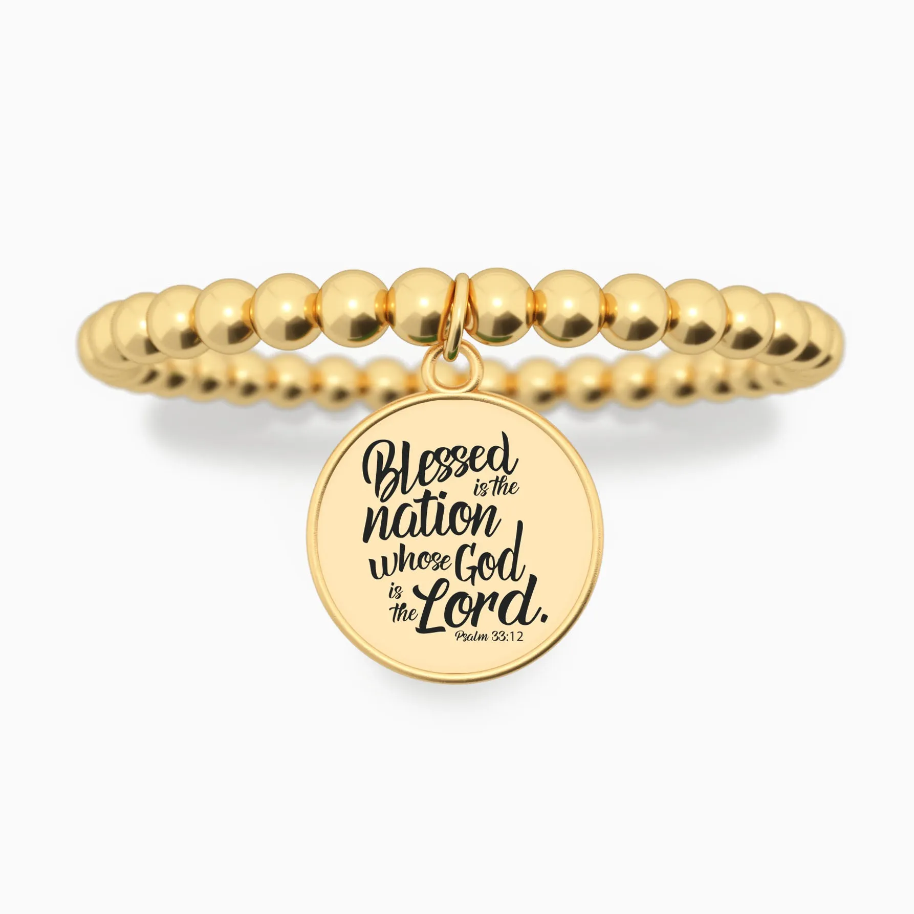 Blessed Is The Nation Whose God is The Lord - Psalm 33:12 - Beaded Bracelet