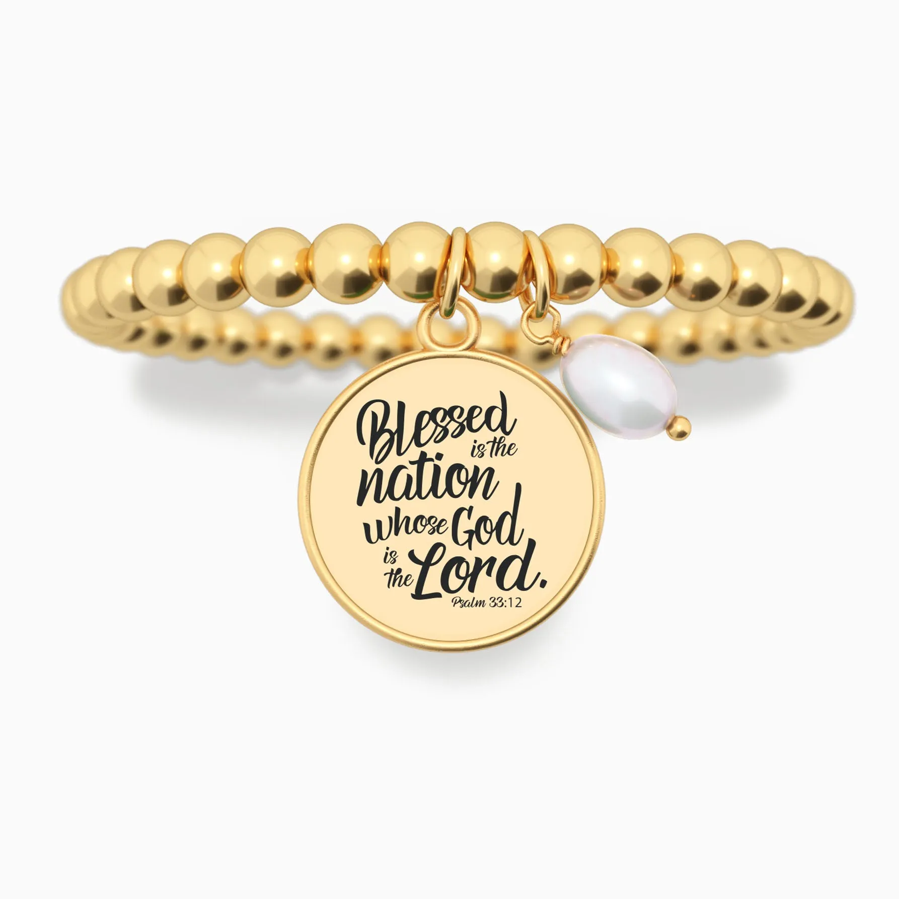 Blessed Is The Nation Whose God is The Lord - Psalm 33:12 - Beaded Bracelet