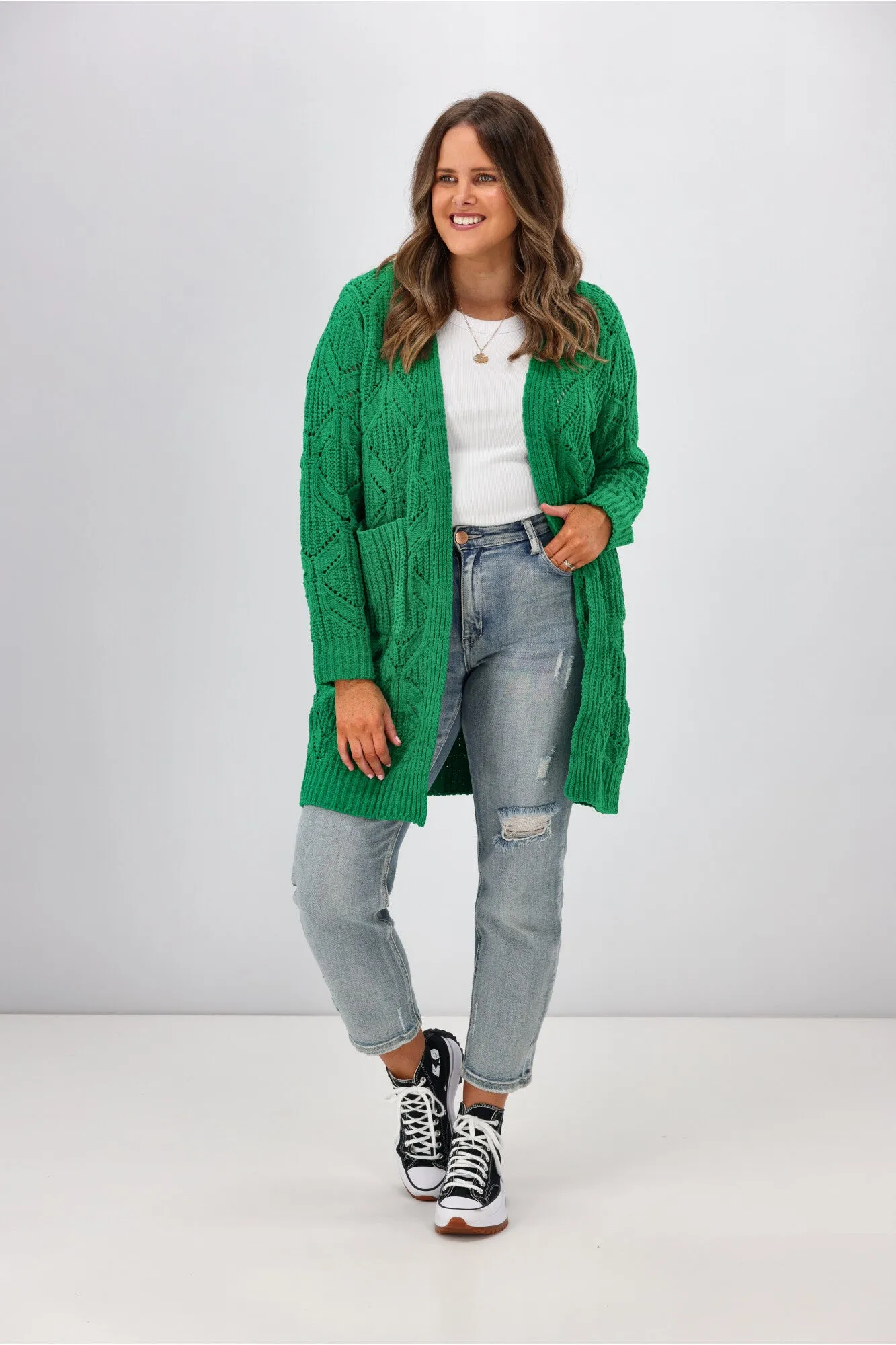 Boho Australia Fia Cable Cardigan Jade Green