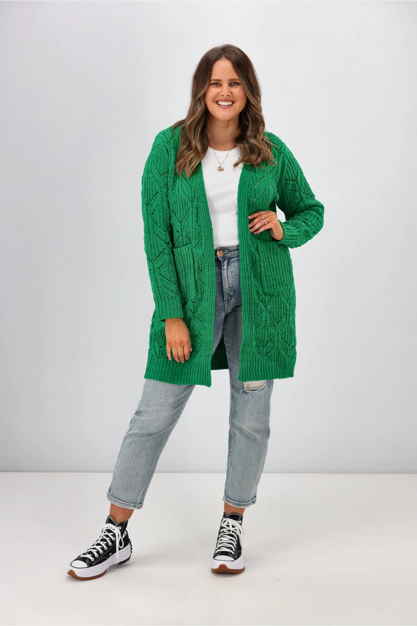 Boho Australia Fia Cable Cardigan Jade Green