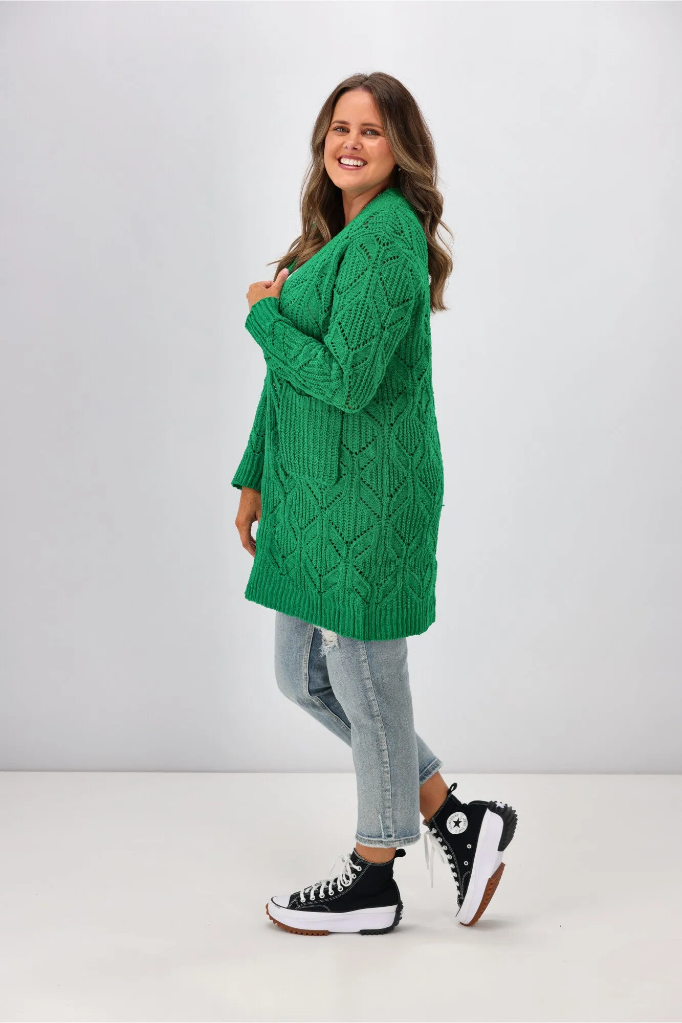 Boho Australia Fia Cable Cardigan Jade Green