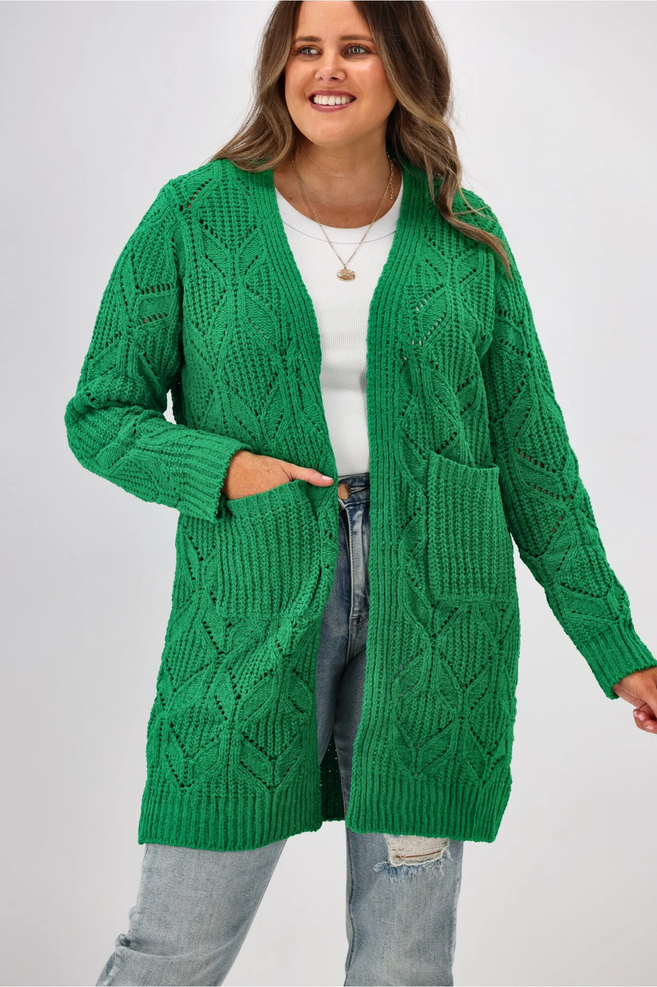 Boho Australia Fia Cable Cardigan Jade Green