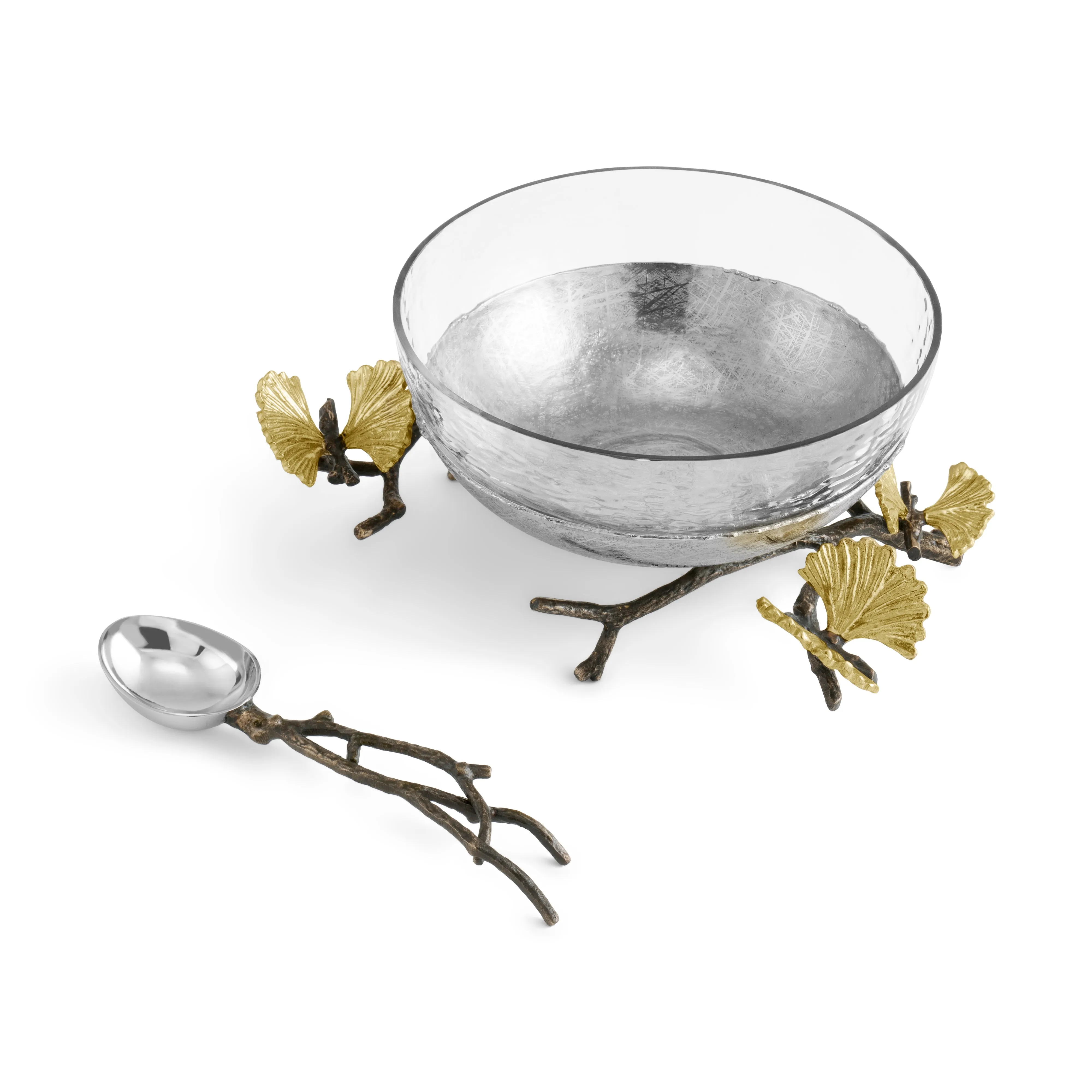 Butterfly Ginkgo Glass Nut Dish with Spoon