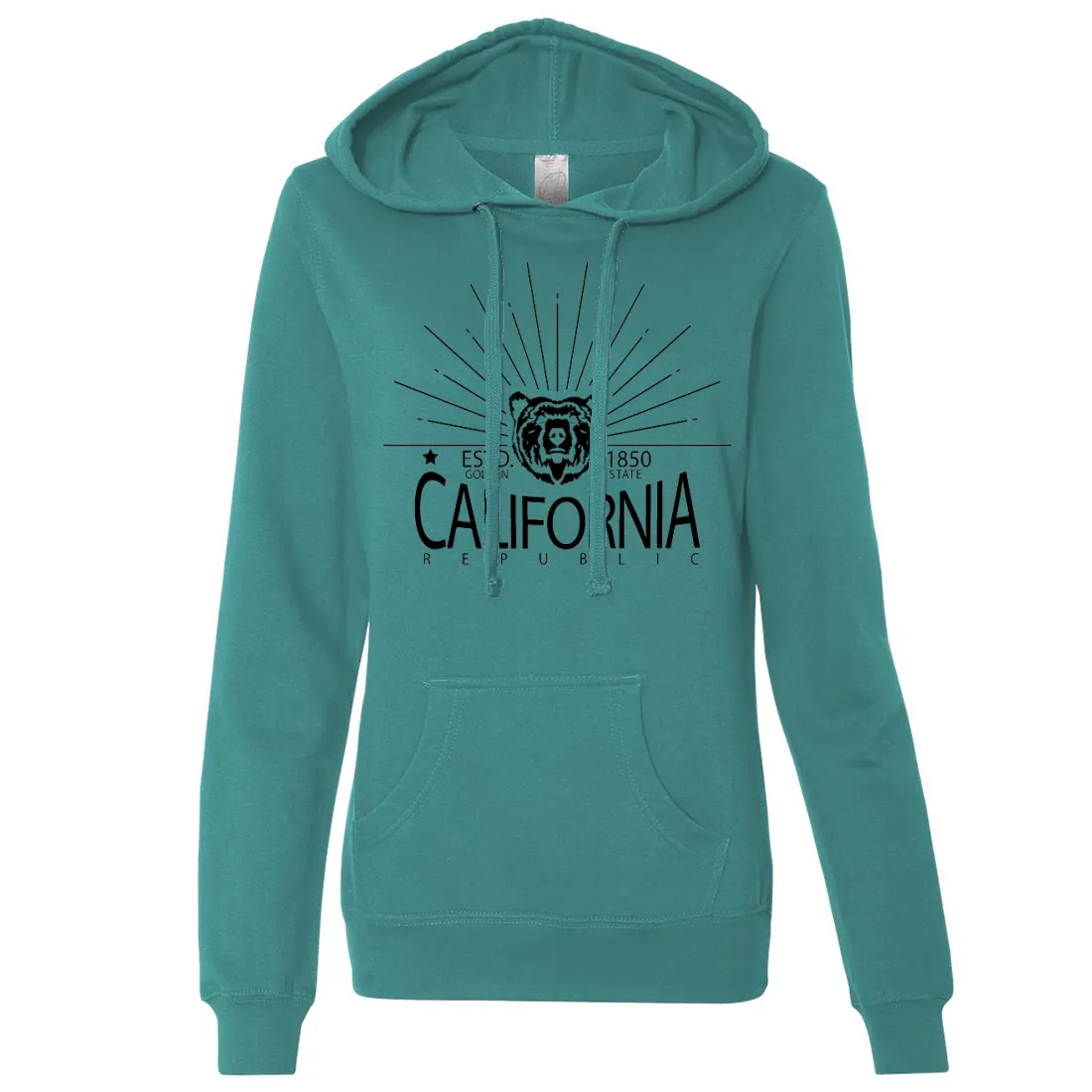 California Golden State Black Print Ladies Lightweight Fitted Hoodie