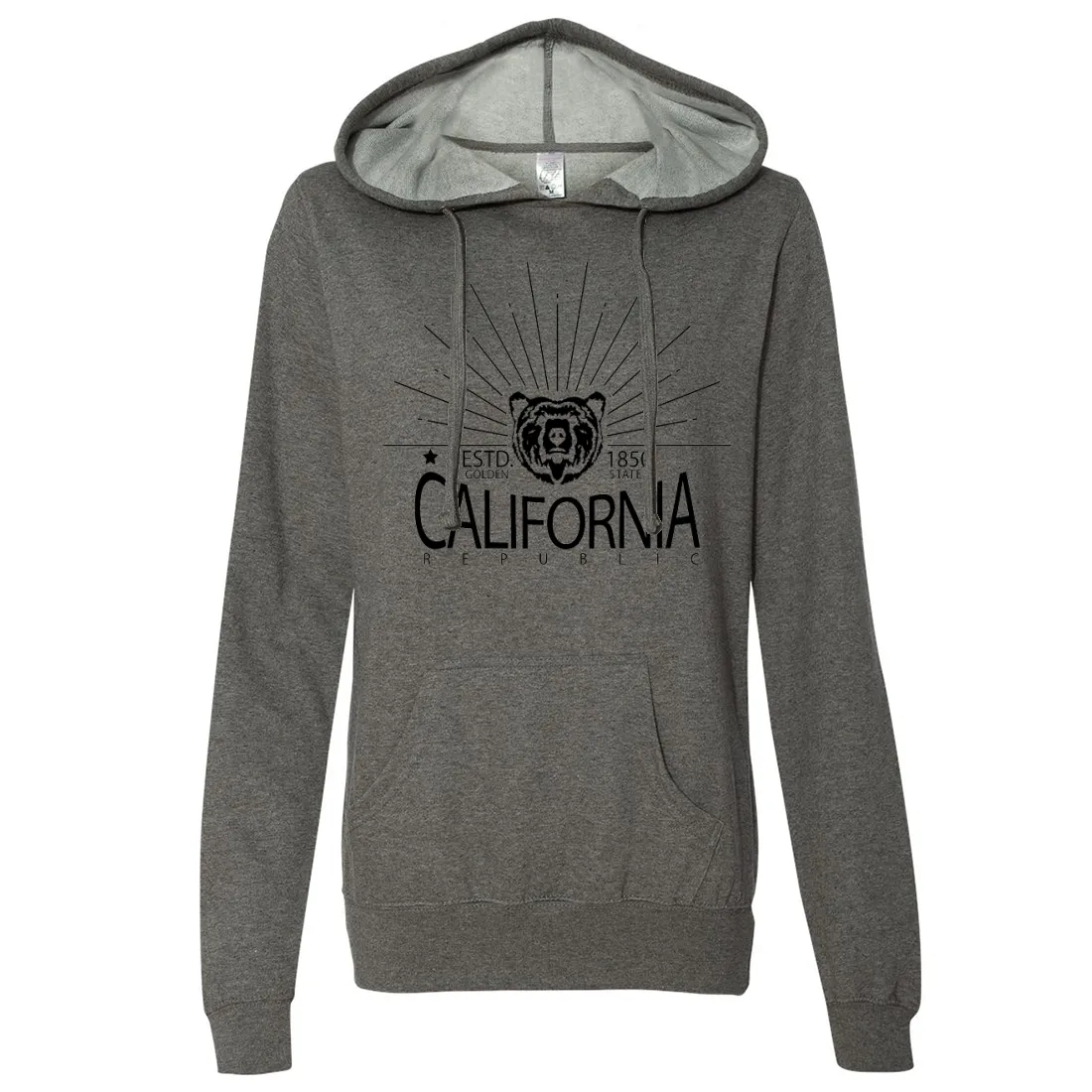 California Golden State Black Print Ladies Lightweight Fitted Hoodie