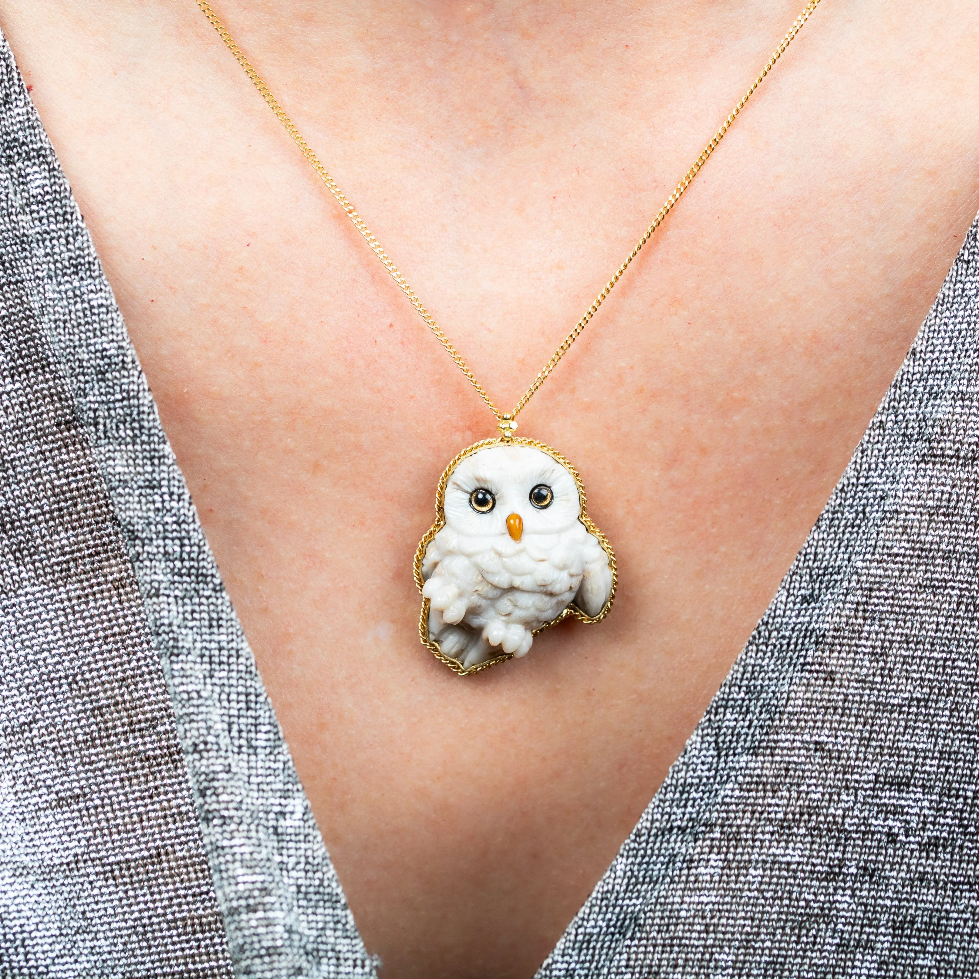 Carved Snowy Owl Necklace