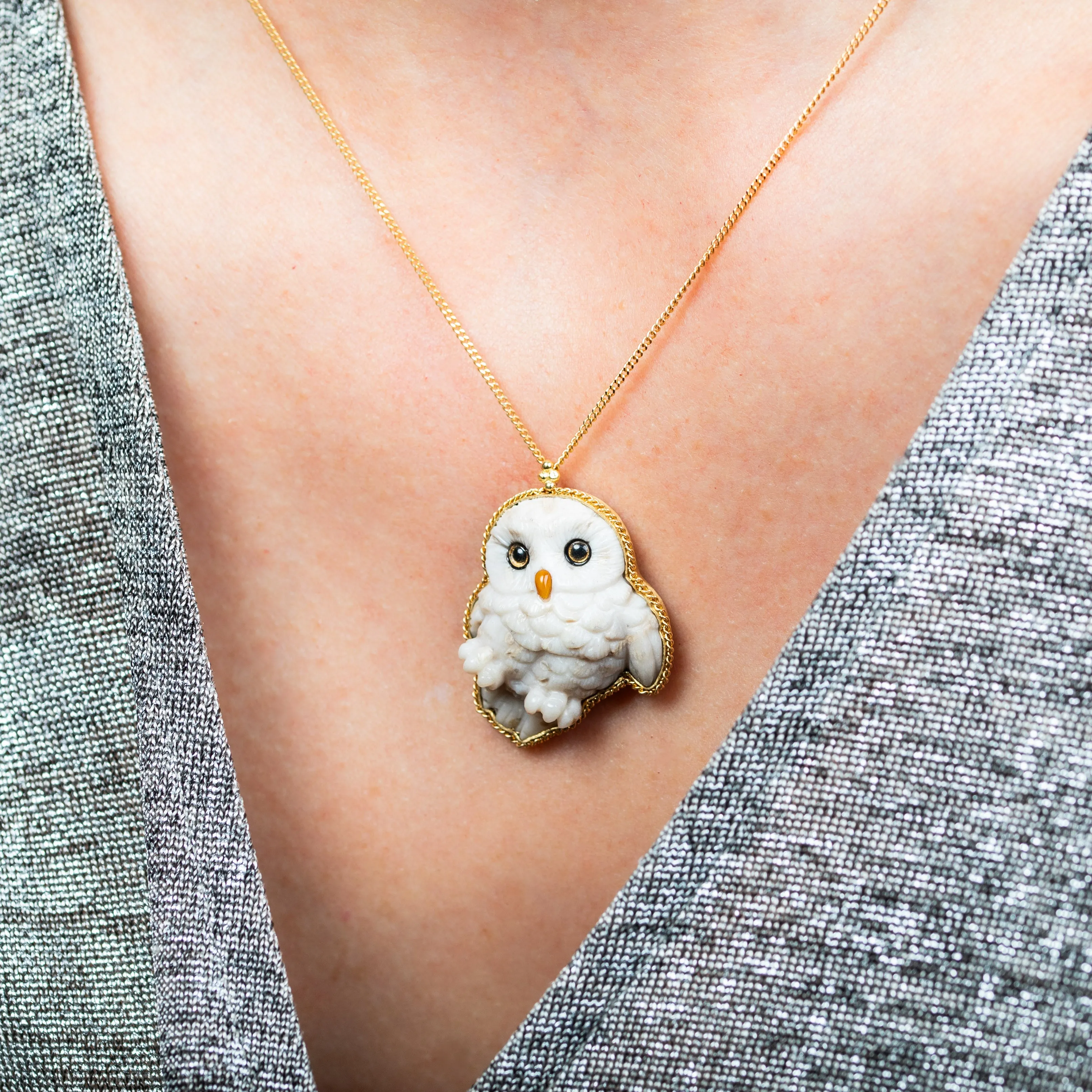 Carved Snowy Owl Necklace