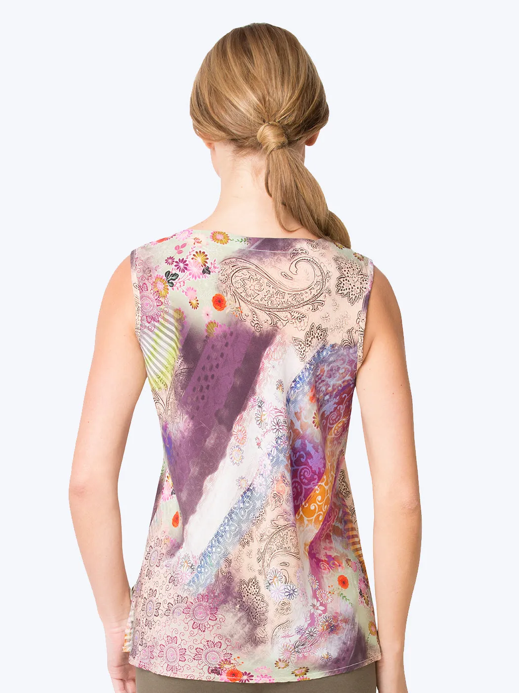 “Cecilia” Print Washable Silk Erika Bias Tank