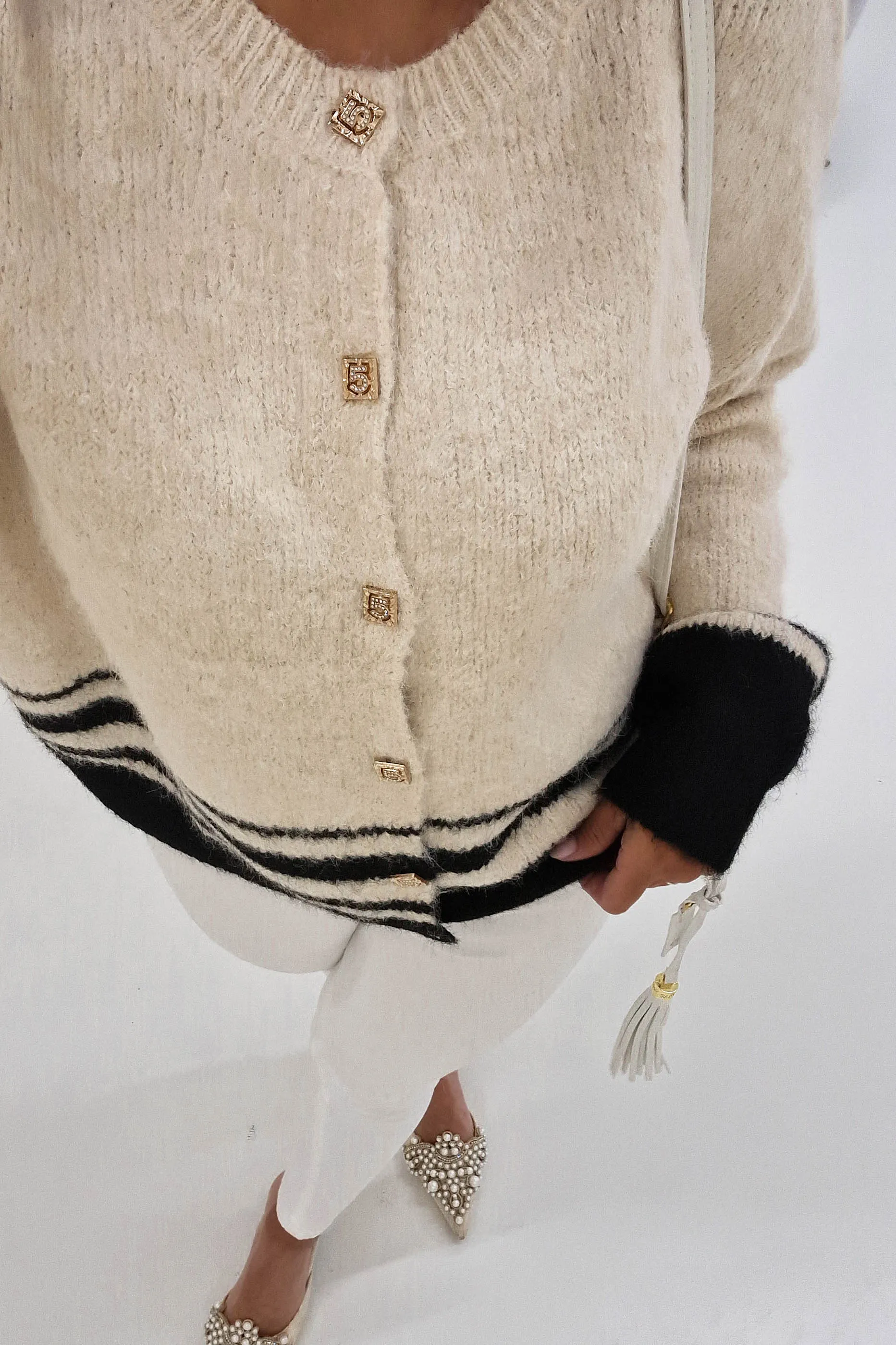 Chantella Gold Button Cardigan | Beige