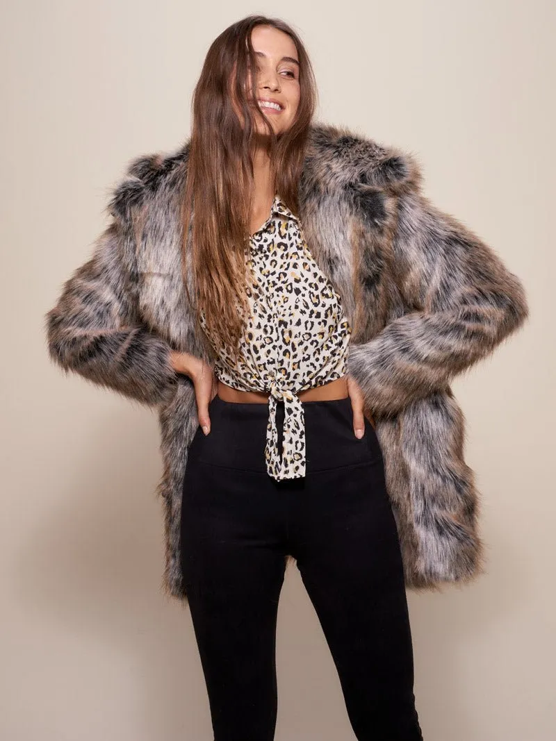 Collector Edition Hooded Grey Wolf Dia De Los Muertos Faux Fur Coat