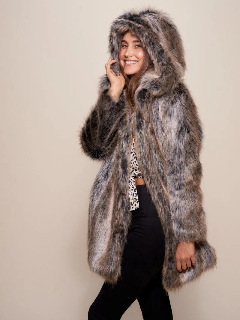 Collector Edition Hooded Grey Wolf Dia De Los Muertos Faux Fur Coat