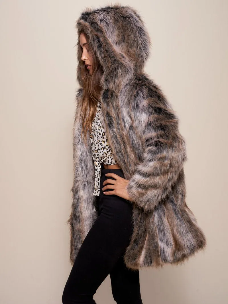 Collector Edition Hooded Grey Wolf Dia De Los Muertos Faux Fur Coat