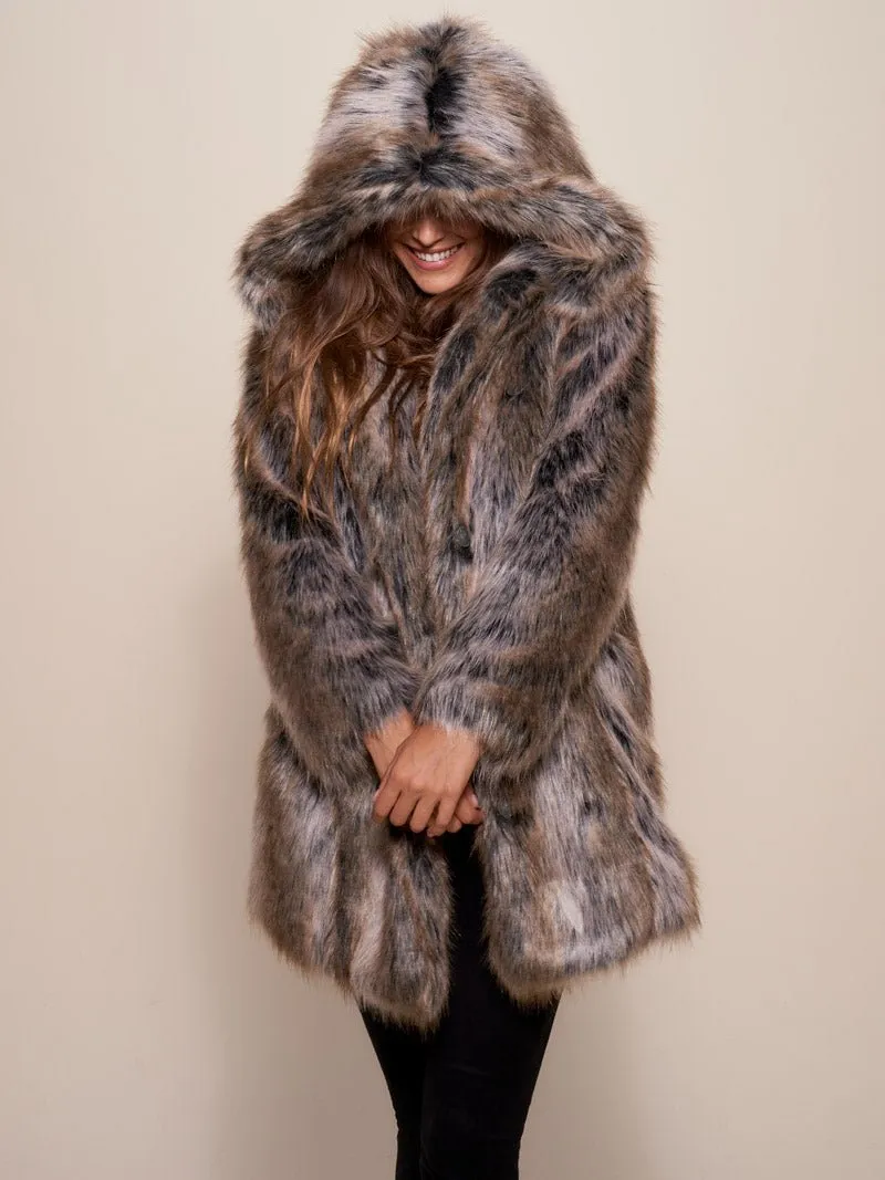 Collector Edition Hooded Grey Wolf Dia De Los Muertos Faux Fur Coat