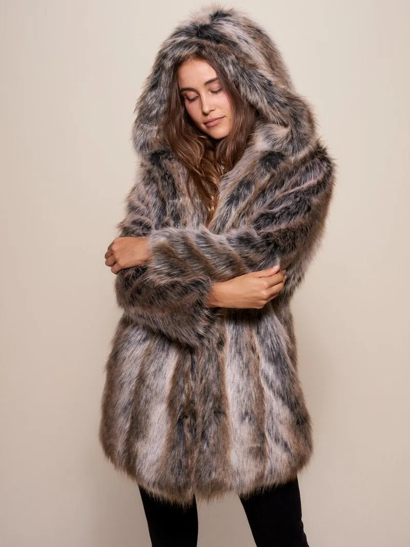 Collector Edition Hooded Grey Wolf Dia De Los Muertos Faux Fur Coat