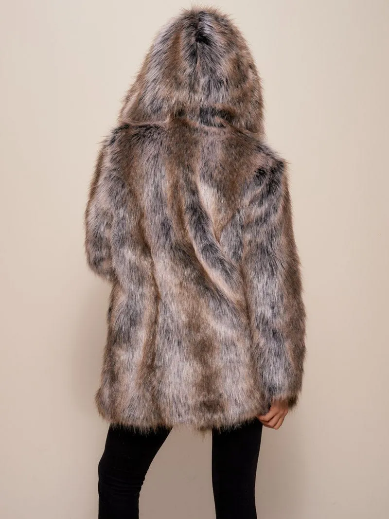 Collector Edition Hooded Grey Wolf Dia De Los Muertos Faux Fur Coat