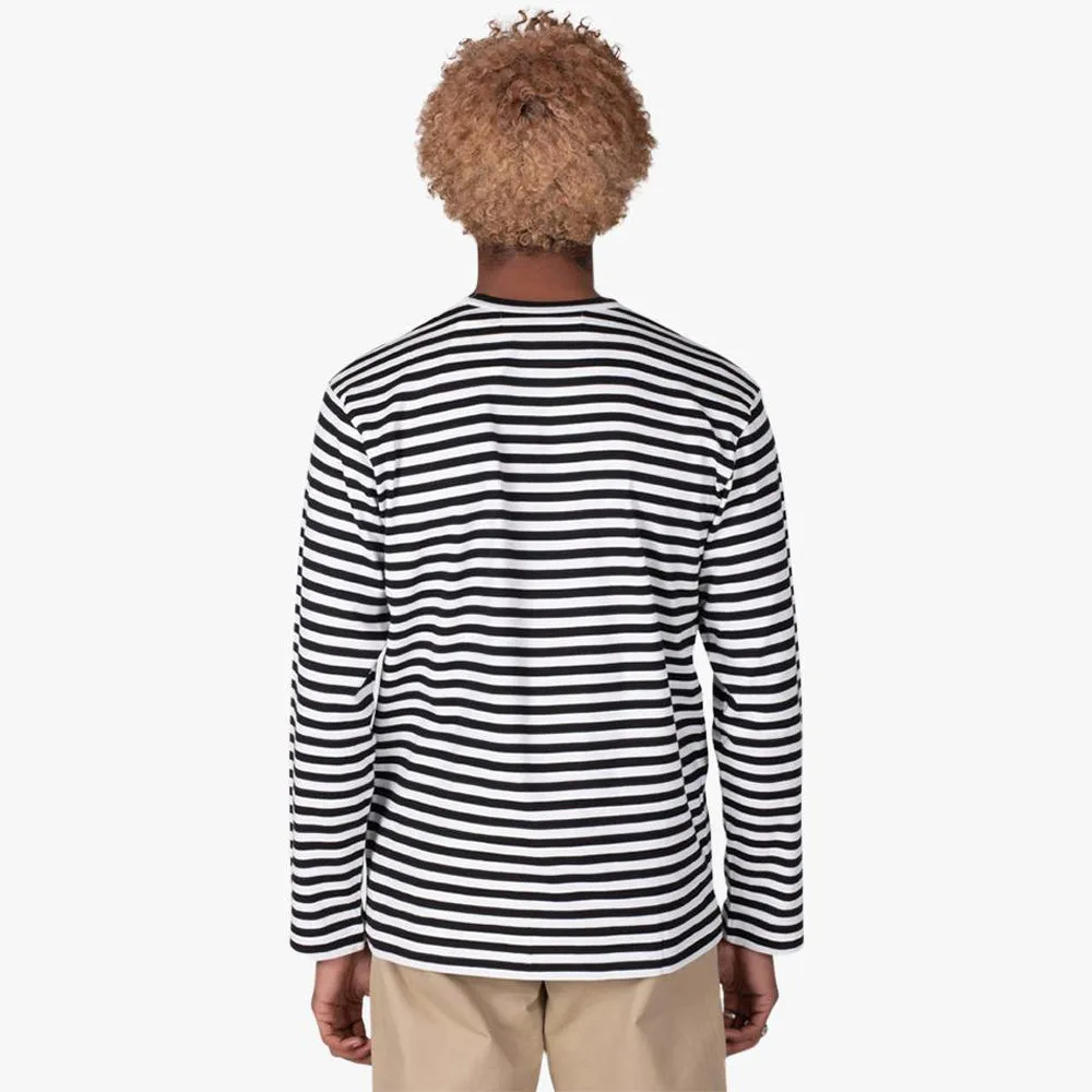 COMME des GARÇONS PLAY Red Heart Striped Long Sleeve T-shirt Black / White