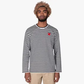 COMME des GARÇONS PLAY Red Heart Striped Long Sleeve T-shirt Black / White