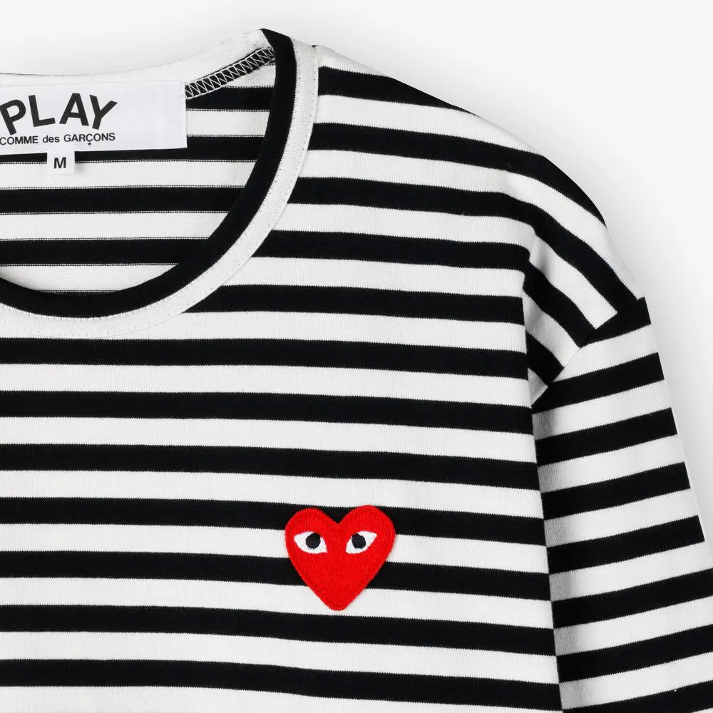 COMME des GARÇONS PLAY Red Heart Striped Long Sleeve T-shirt Black / White