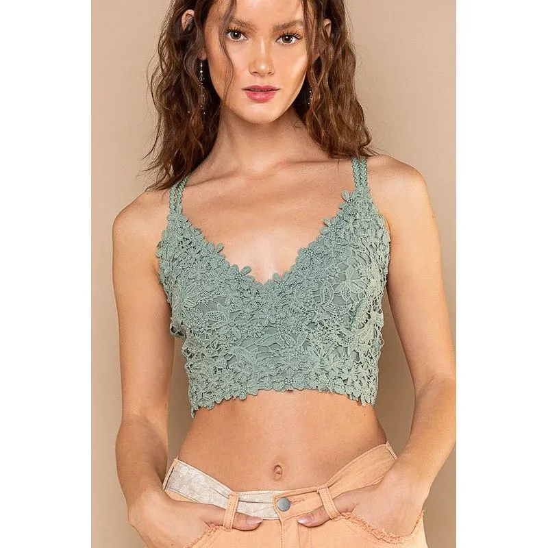 Crochet Smock Back Bralette Top - Dusty Emerald