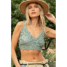 Crochet Smock Back Bralette Top - Dusty Emerald