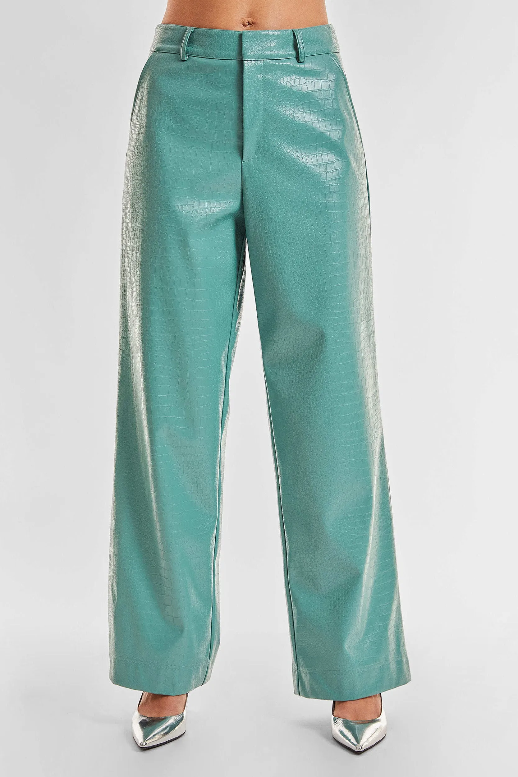 Croco Faux Leather Pant - Sage