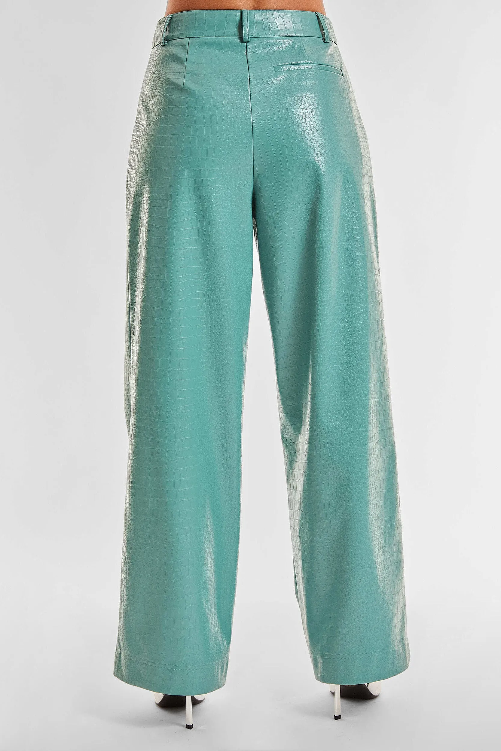 Croco Faux Leather Pant - Sage