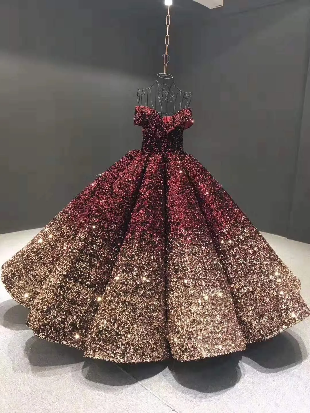 Dark Red Jewel Off Shoulder Ball Gown Long Evening Prom Dresses, Evening Party Prom Dresses, 12213