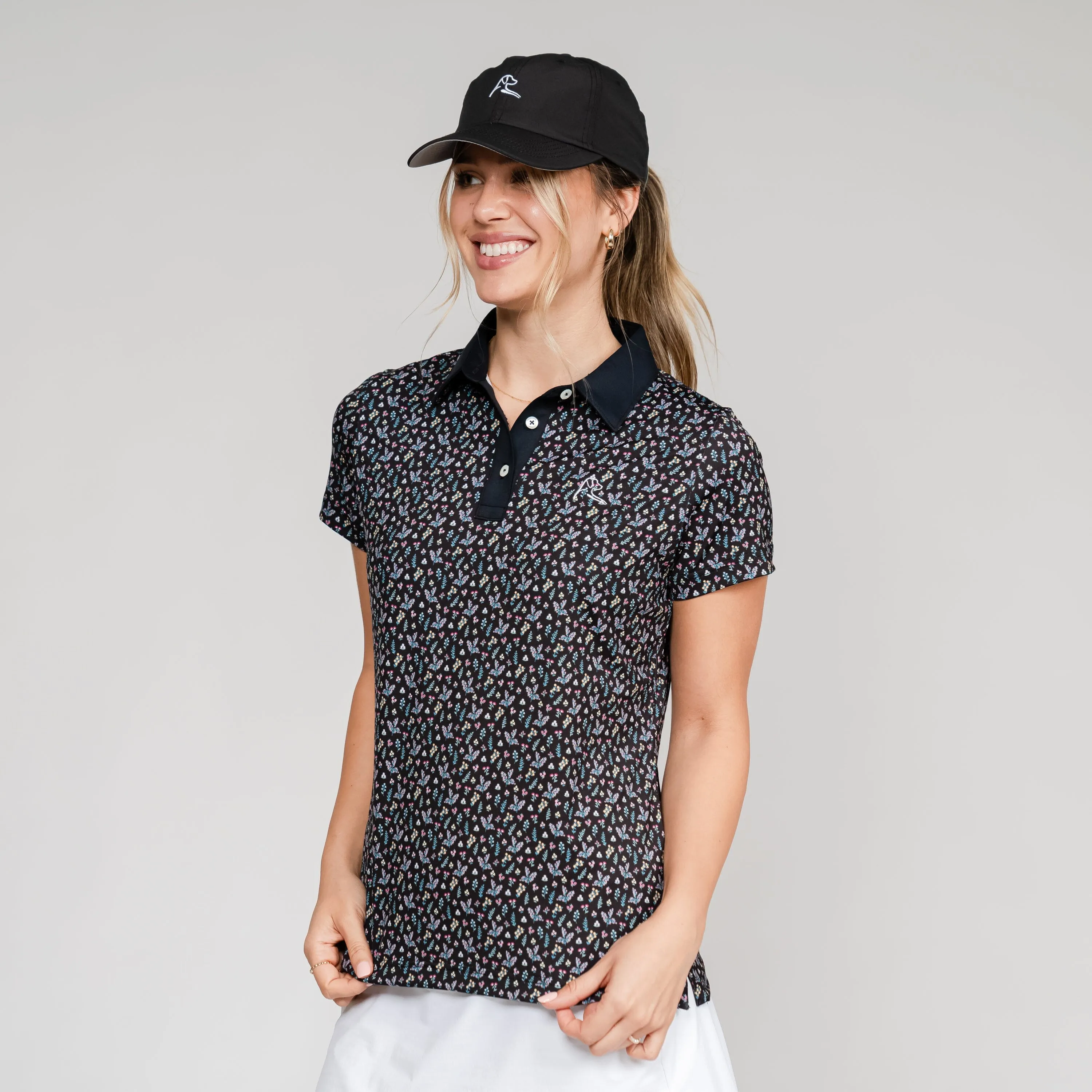 Ditsy Floral Performance Polo | The Ditsy Floral - Black