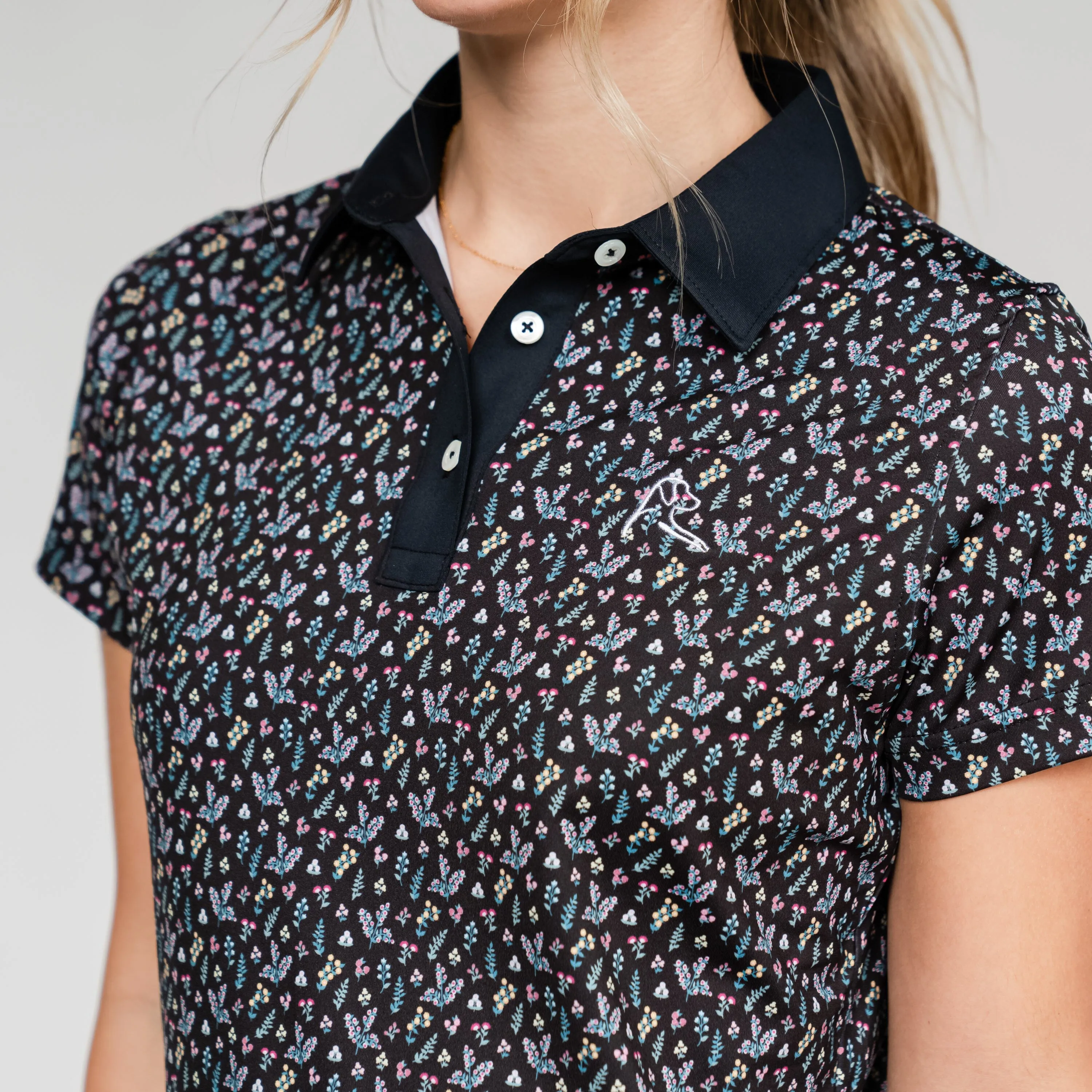 Ditsy Floral Performance Polo | The Ditsy Floral - Black