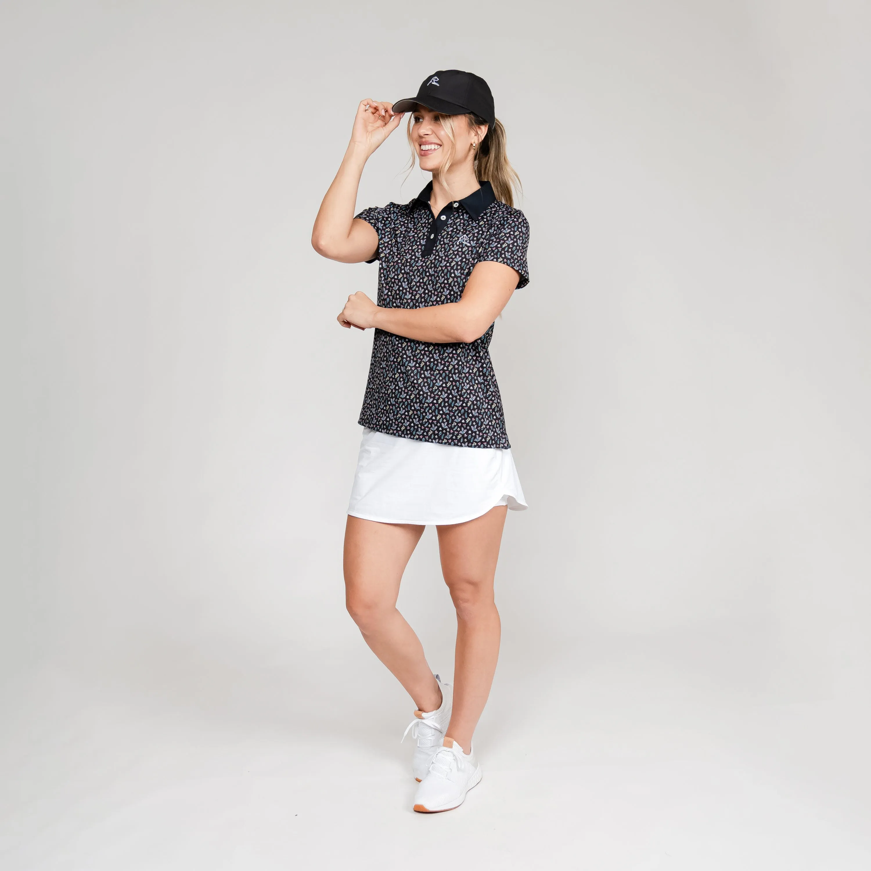 Ditsy Floral Performance Polo | The Ditsy Floral - Black