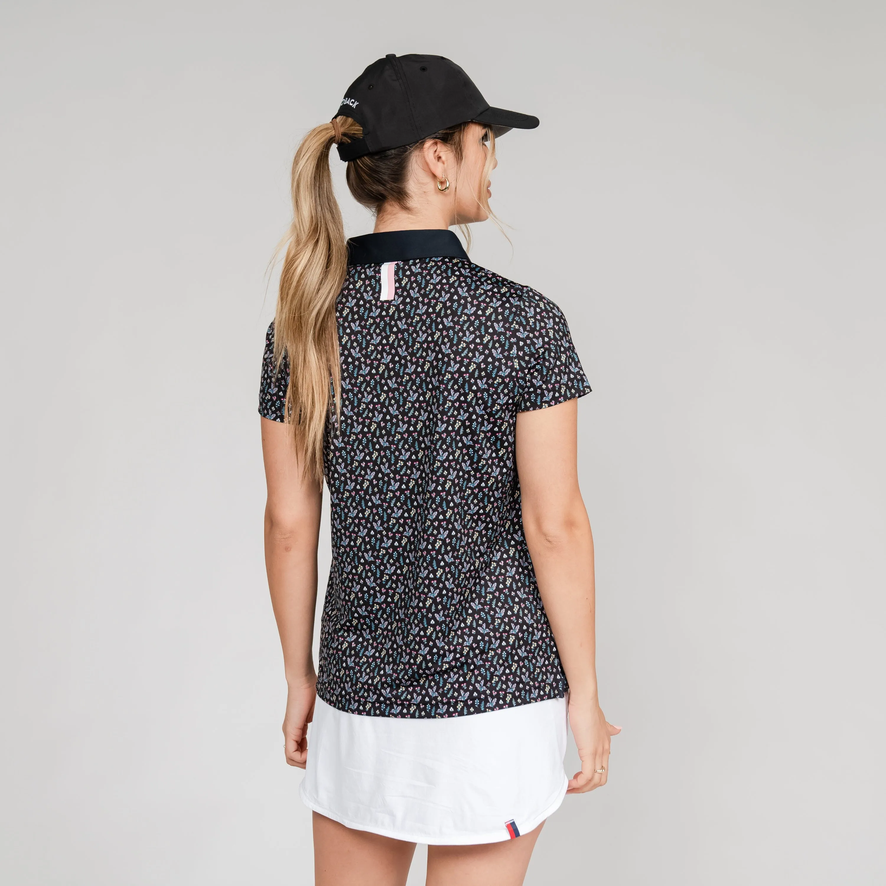 Ditsy Floral Performance Polo | The Ditsy Floral - Black