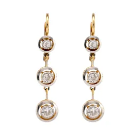 Edwardian Style Diamond 18K Yellow White Gold Drop Earrings