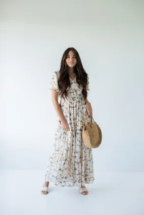 'Elizabeth' Floral Print Maxi Dress in Vanilla