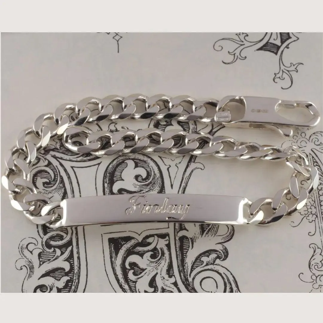 Engraved Sterling Silver Mens 9 inch Id Bracelet