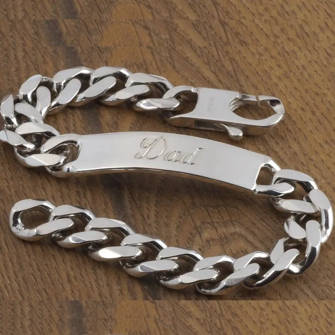 Engraved Sterling Silver Mens 9 inch Id Bracelet