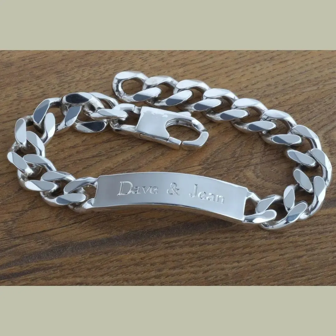 Engraved Sterling Silver Mens 9 inch Id Bracelet