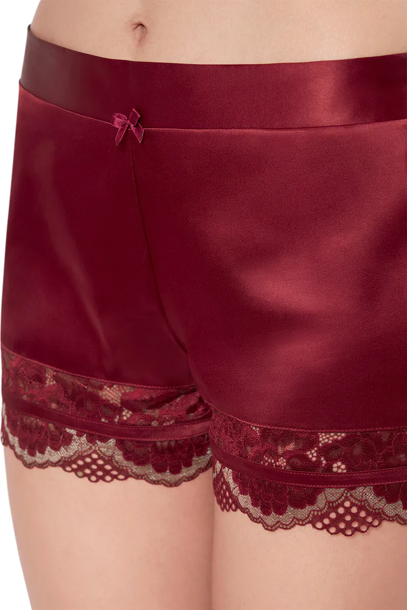 Eternal Bliss Solid Mid Rise Lounge Short - Red Berry