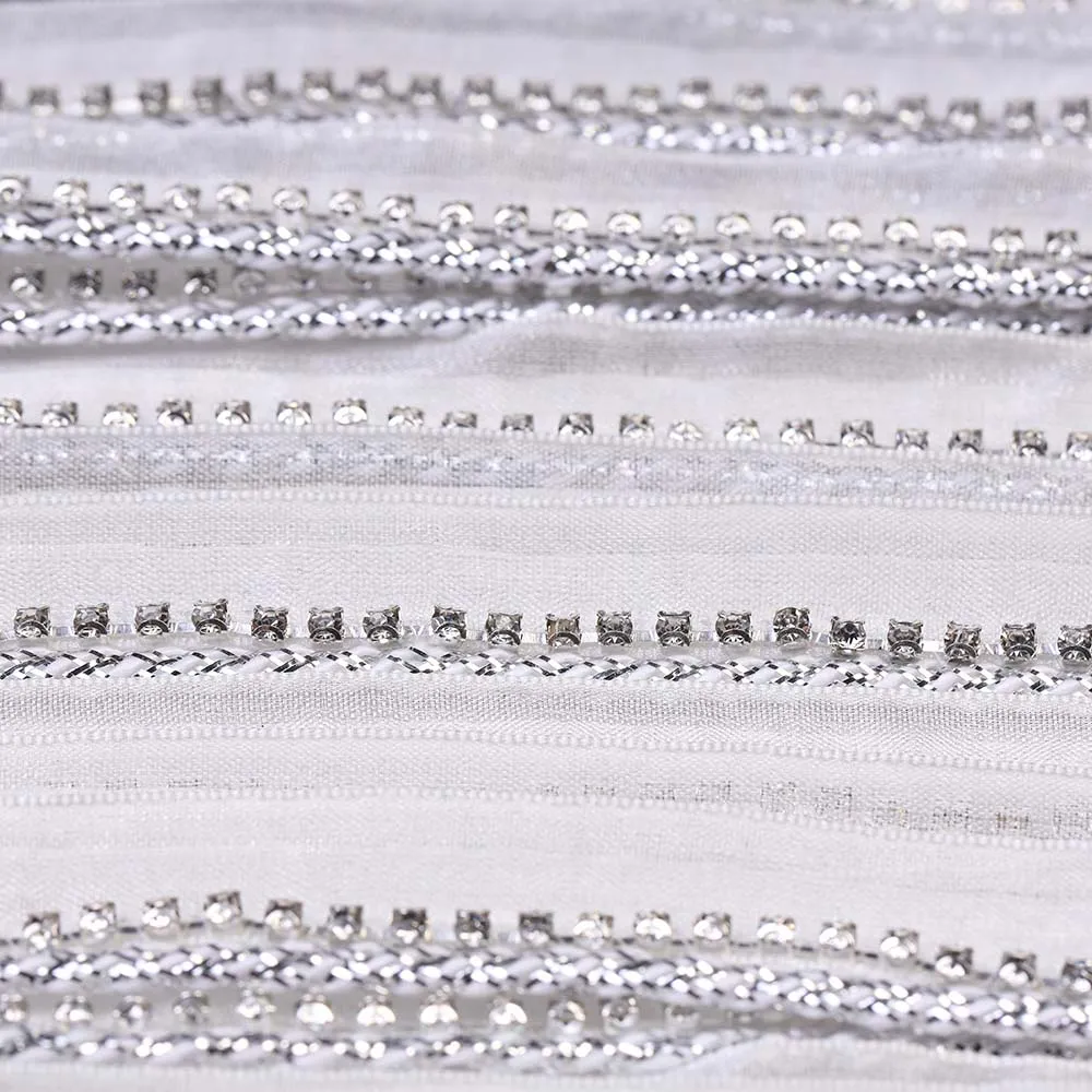 Exclusive Shiny Diamonds White Border Lace for Dresses