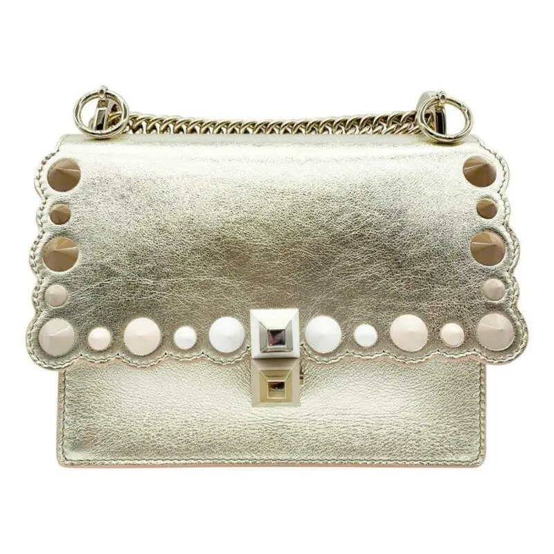 Fendi Small Kan I Metallic Gold Leather Shoulder Bag