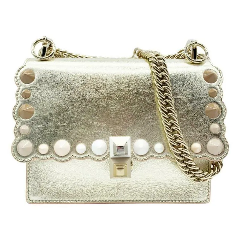 Fendi Small Kan I Metallic Gold Leather Shoulder Bag