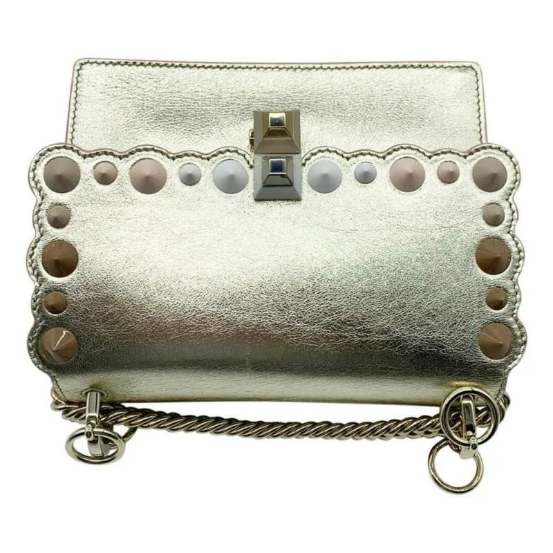 Fendi Small Kan I Metallic Gold Leather Shoulder Bag