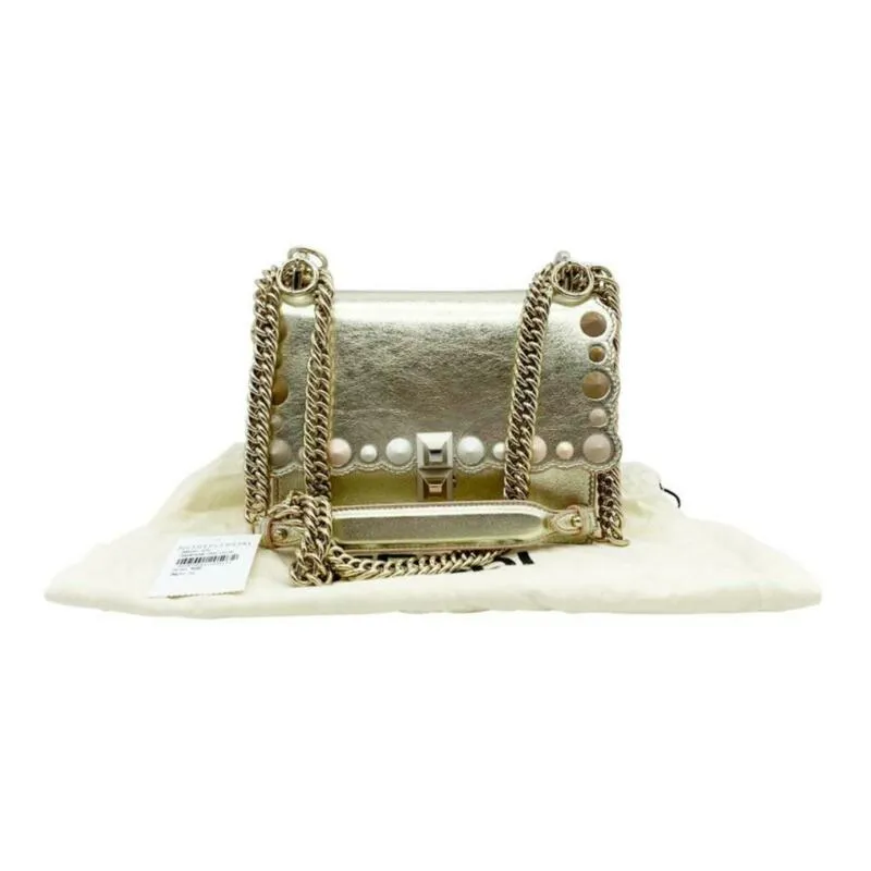 Fendi Small Kan I Metallic Gold Leather Shoulder Bag