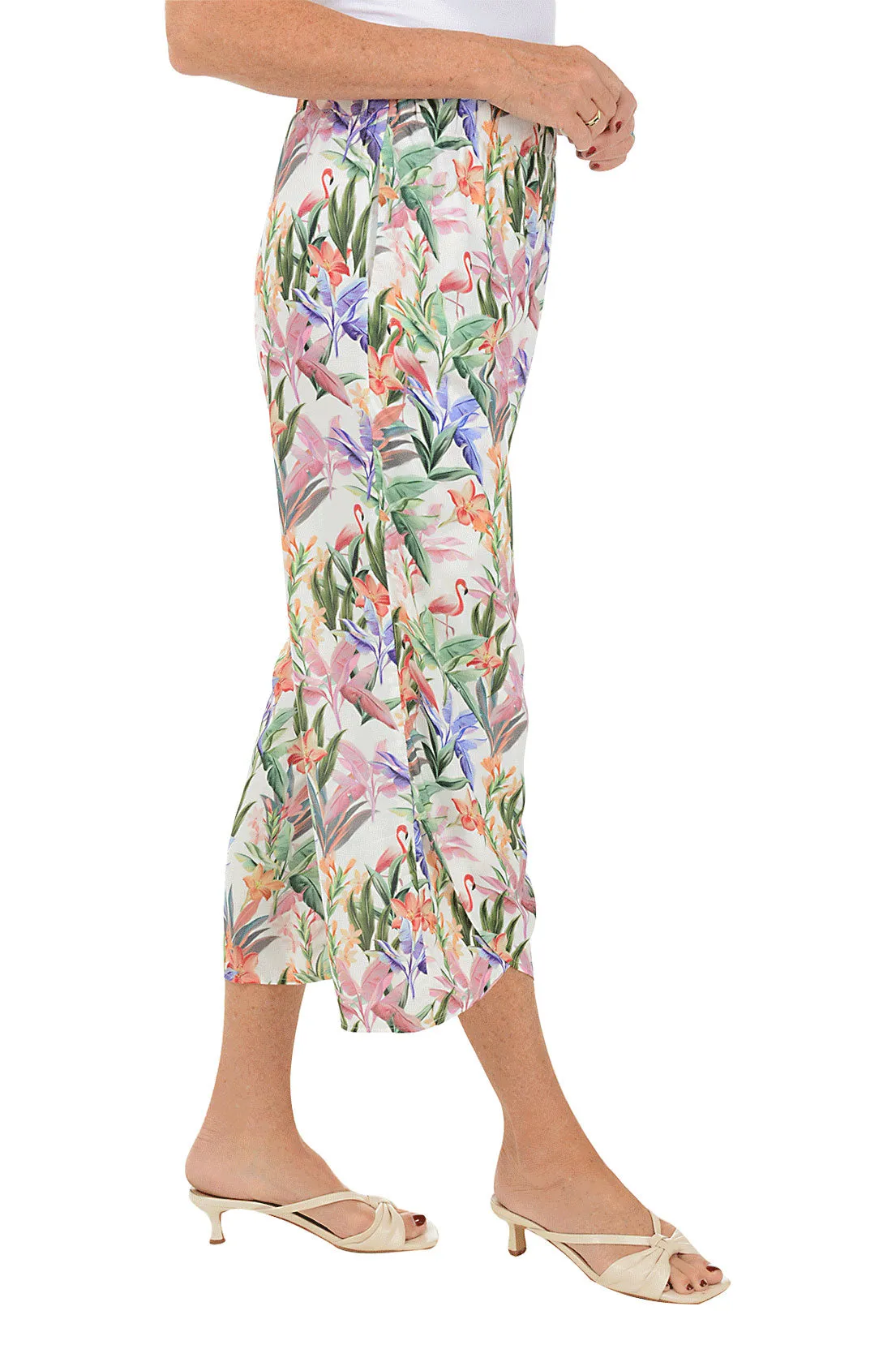 Flamingo Jungle Tulip Hem Capri