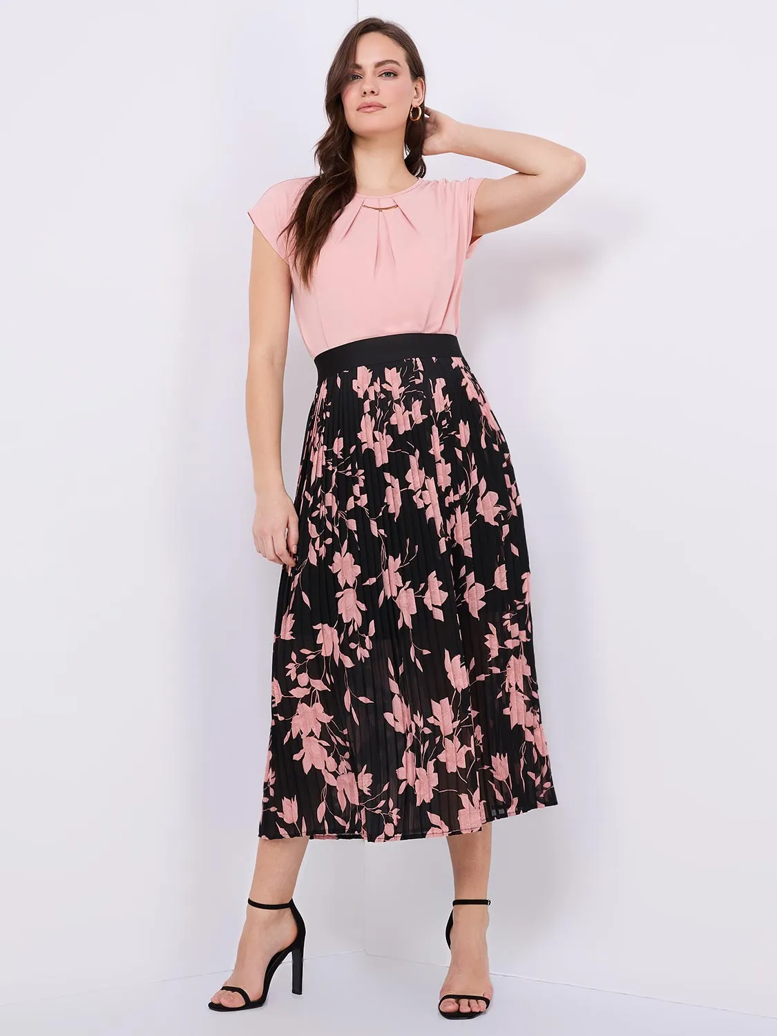 Floral Print Pleated Chiffon Skirt