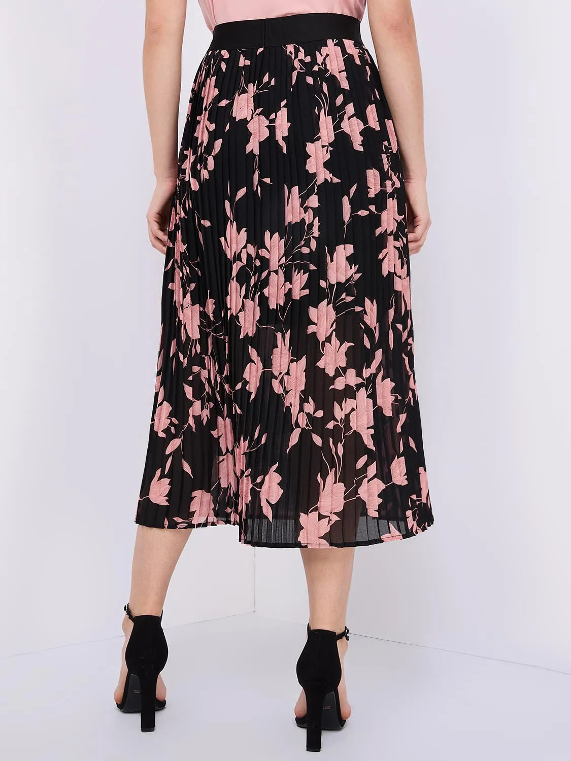 Floral Print Pleated Chiffon Skirt