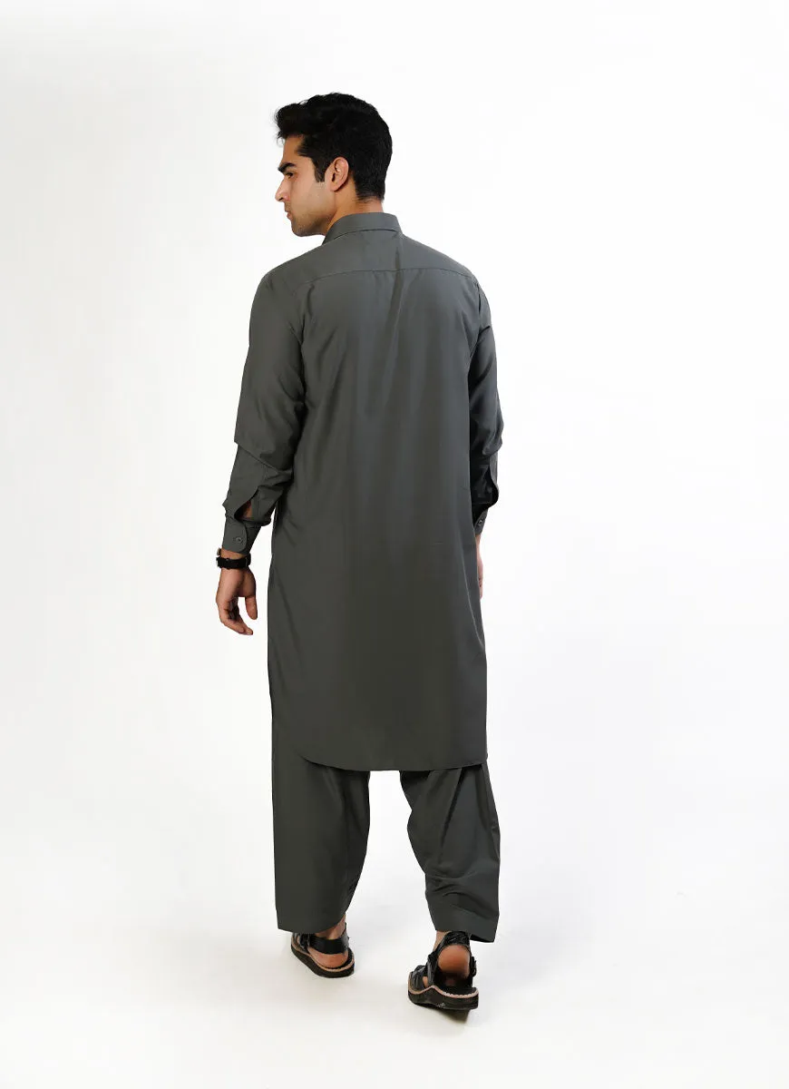 Fossil Grey Plain Delta Wash N Wear Shalwar Kameez Suit