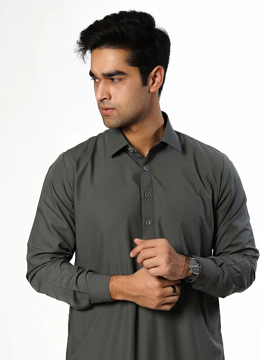 Fossil Grey Plain Delta Wash N Wear Shalwar Kameez Suit