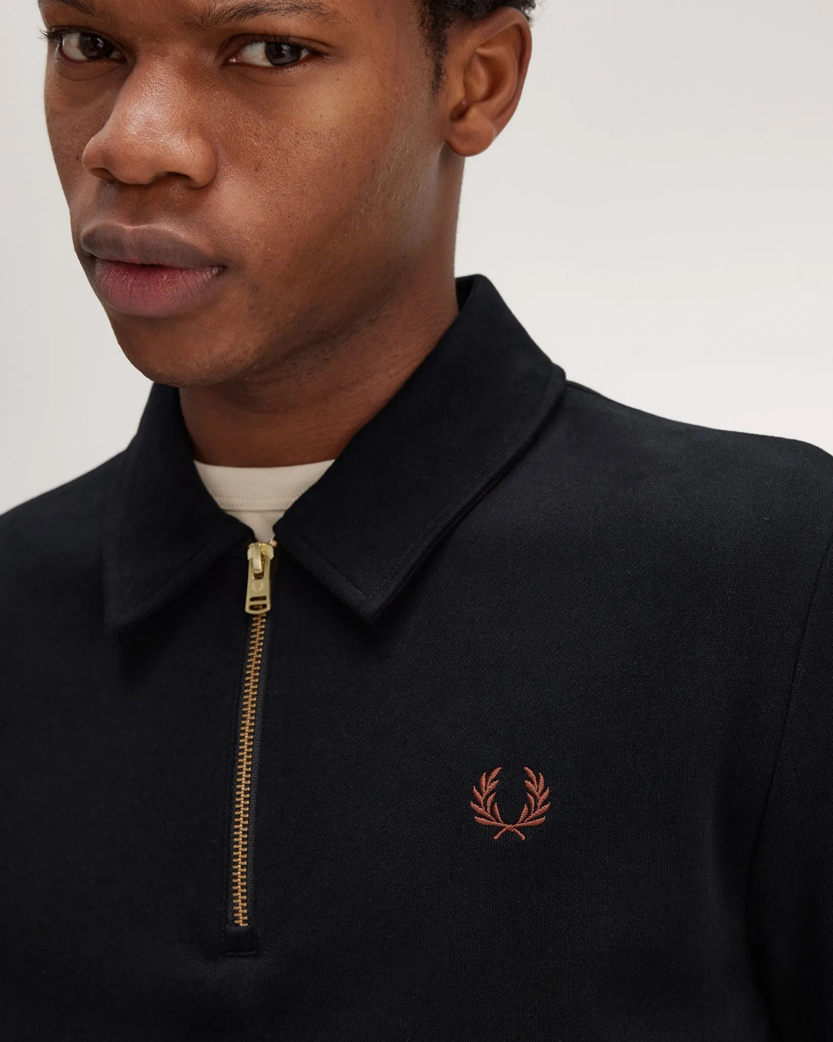 Fred Perry Half Zip Collared Sweatshirt - Black