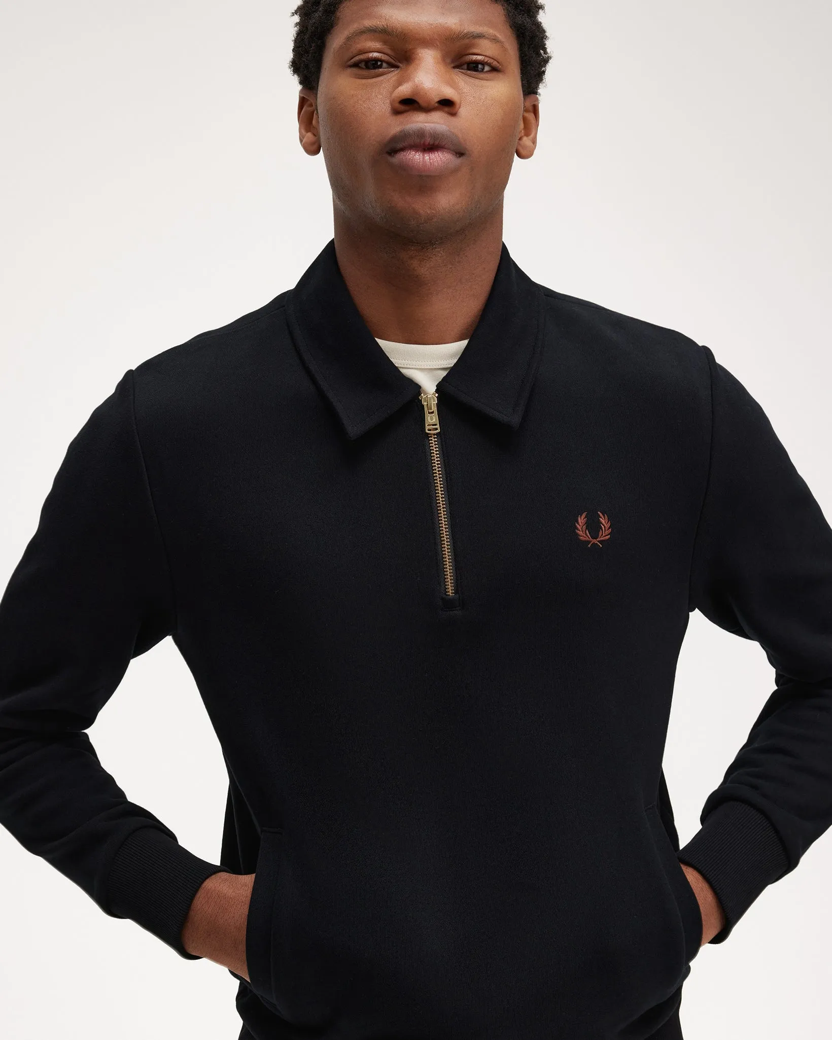 Fred Perry Half Zip Collared Sweatshirt - Black